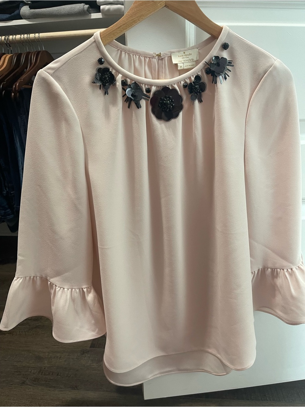 Blouse Kate Spade New York Pink Floral Embellished Size M